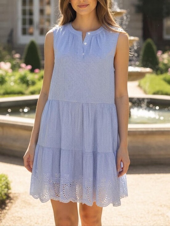 Calypso St. Barth Dresses & Skirts - Calypso St. Barth Light Blue Sleeveless Eyelet Tiered Mini Dress Blue size M